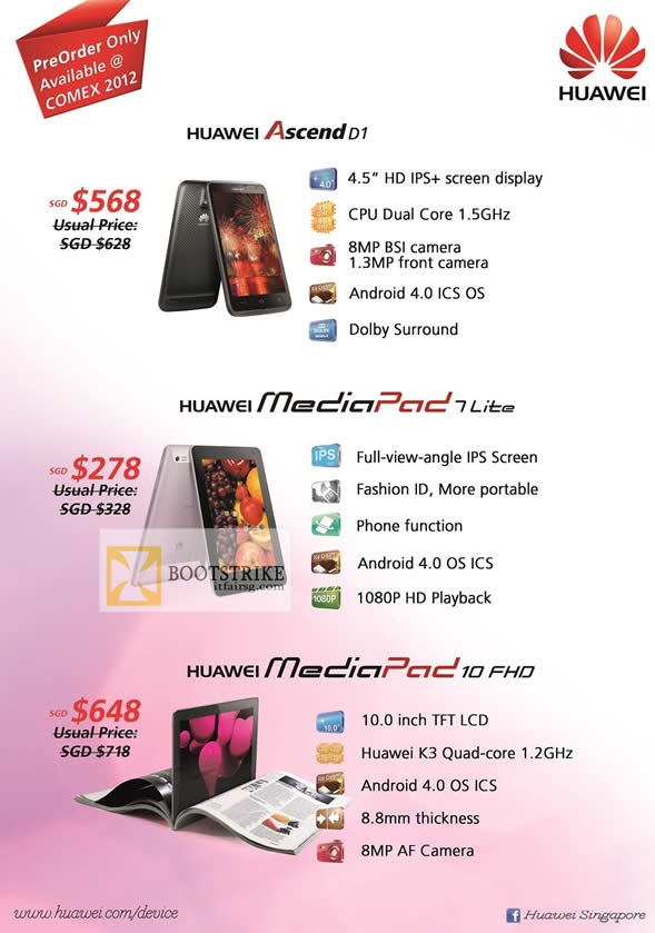 COMEX 2012 price list image brochure of ECS Huawei Ascend D1, MediaPad 7 Lite, MediaPad 10 FHD