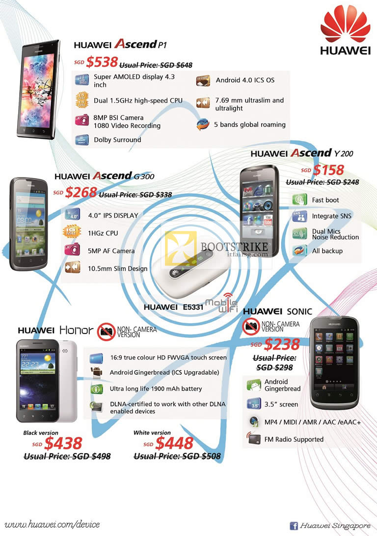 COMEX 2012 price list image brochure of ECS Huawei Ascend P1, 6300, Y200, Sonic, Honor