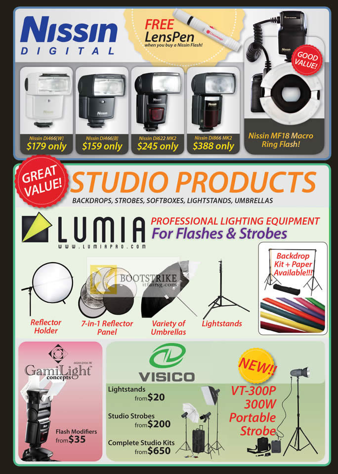 COMEX 2012 price list image brochure of Eastgear Red Dot Nissin Digital Flash Di466, Di622 MK2, Di866 MK2, GamiLight, Visico Lightstands, Studio Strobes,