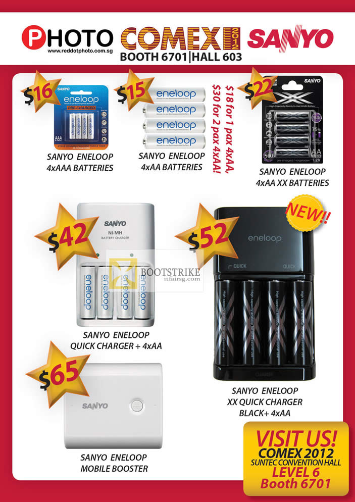 COMEX 2012 price list image brochure of Eastgear Red Dot Sanyo Eneloop Battery, Quick Charger, Mobile Booster, XX Battery