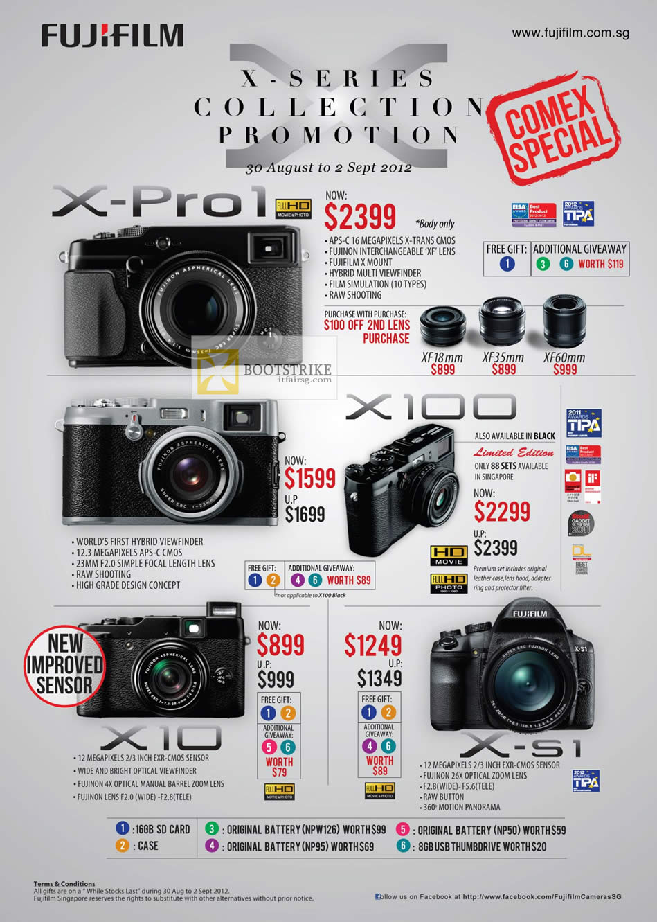 COMEX 2012 price list image brochure of Fujifilm Digital Cameras X-Pro1, X100, X10, X-S1