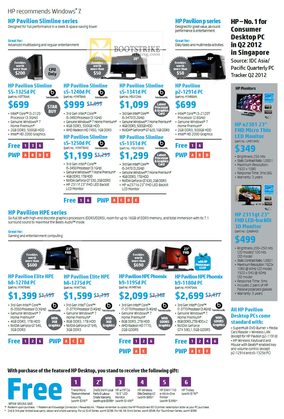 COMEX 2012 price list image brochure of HP Desktop PC Pavilion Slimline S5-1325d 1240d 1341d, P2-1291d, Elite HPE H8-1270D 1275d, H9-1195d 1180d