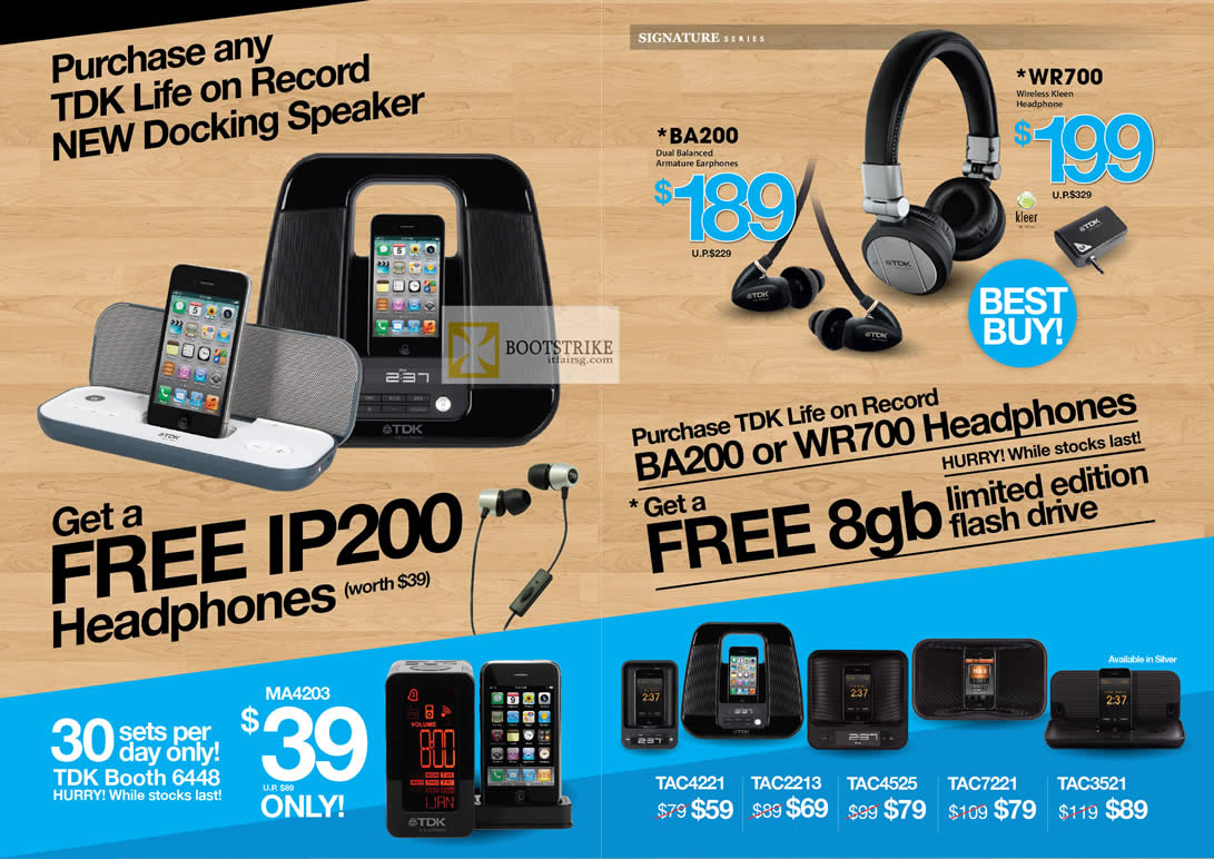 COMEX 2012 price list image brochure of Imation Headphones Signature BA200, WR700, MA403, TAC4221, TAC2213, TAC4525, TAC7221, TAC3521