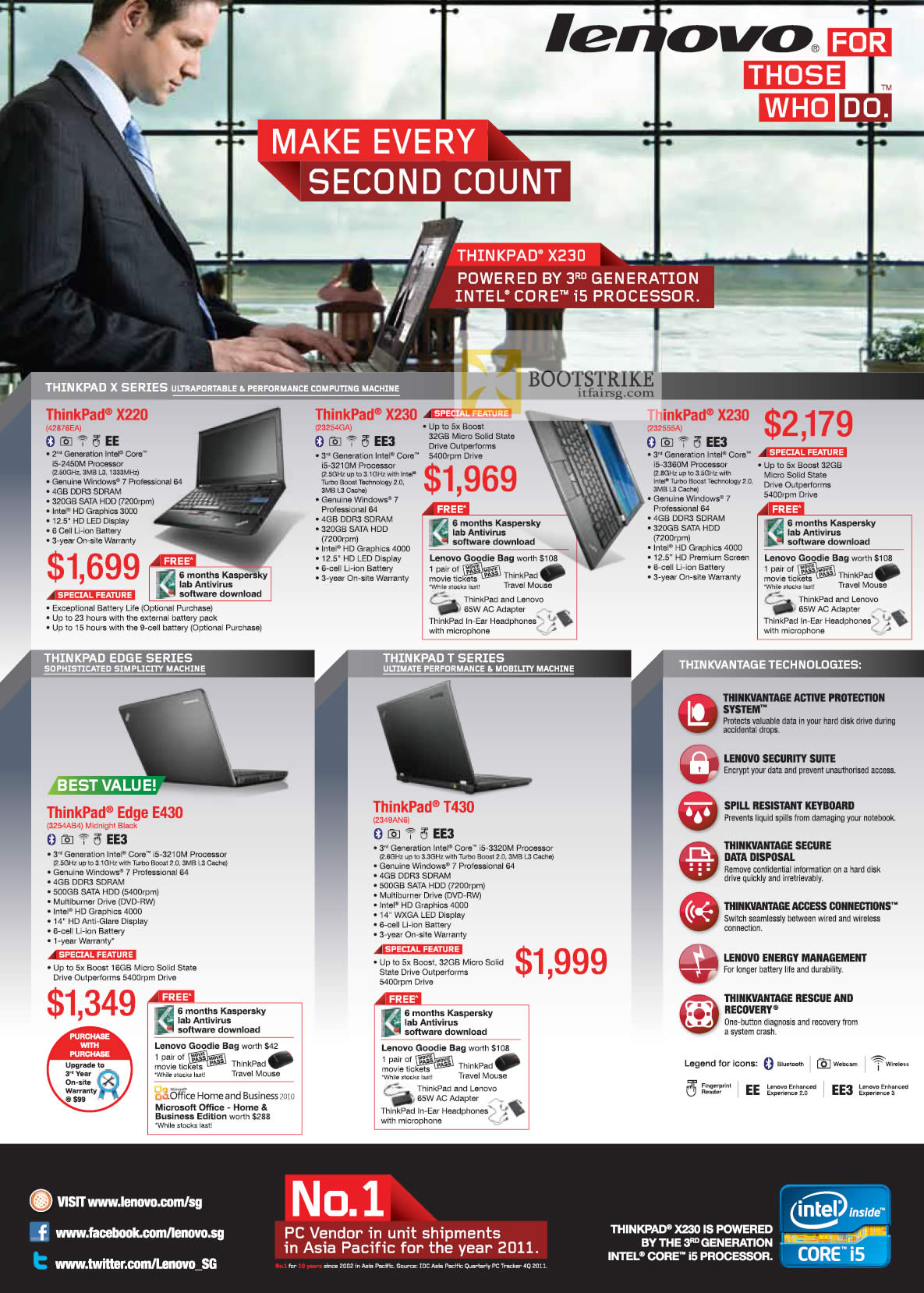 COMEX 2012 price list image brochure of Lenovo Notebooks Thinkpad X Series X220, X230, Edge E430, T430