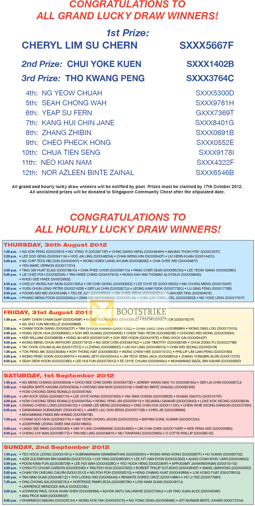 COMEX 2012 price list image brochure of Lucky Draw Results Winners