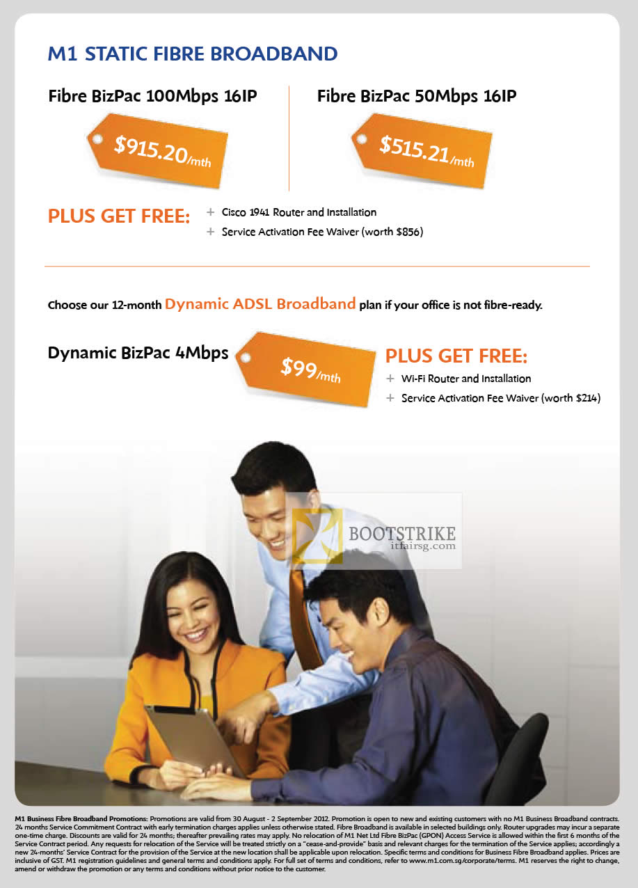 COMEX 2012 price list image brochure of M1 Business Fibre Bizpac 50, 100 Mbps, Dynamic 4 Mbps