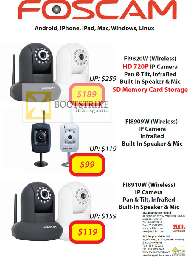 COMEX 2012 price list image brochure of MCL Distribution Ace Peripherals Foscam IPCam FI9820W, FI8909W, FI8910W