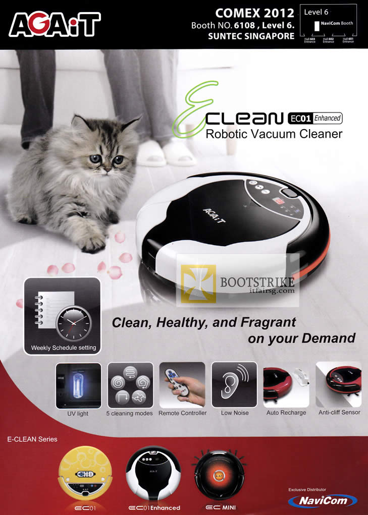 COMEX 2012 price list image brochure of Navicom Agait Eclean EC01 Enhanced Robotic Vacuum Cleaner Features