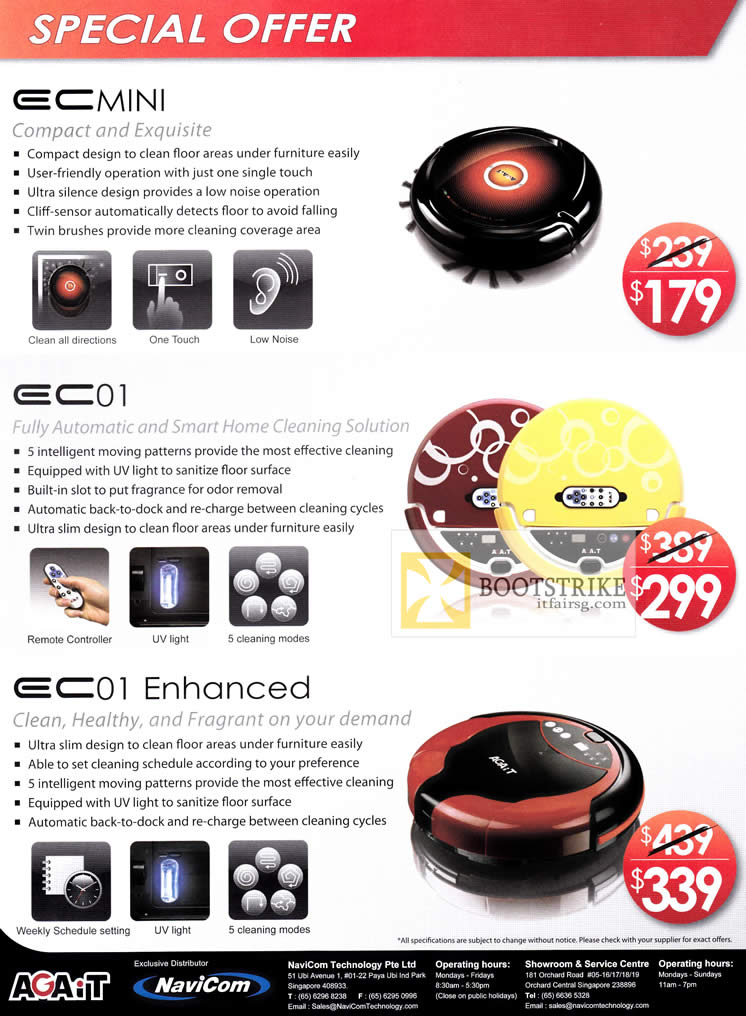 COMEX 2012 price list image brochure of Navicom Agait Eclean Robot Vacuum Cleaners EC Mini, EC01, EC01 Enhanced