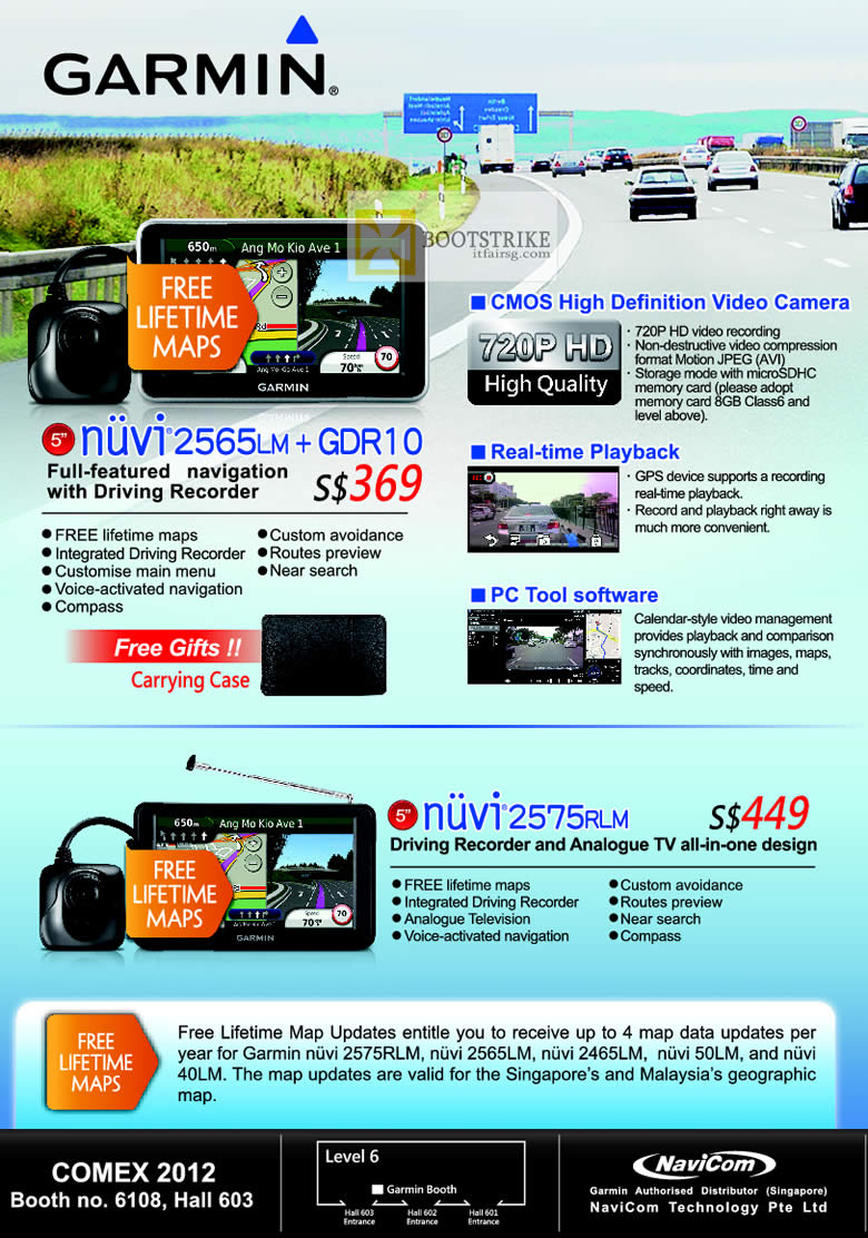 COMEX 2012 price list image brochure of Navicom Garmin GPS Navigators Nuvi 2565LM GDR10 Driving Recorder, Nuvi 2575RLM
