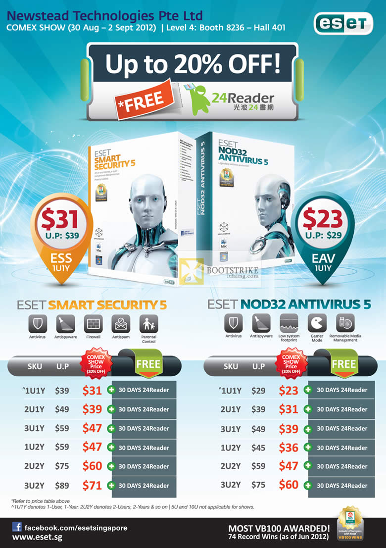 COMEX 2012 price list image brochure of Newstead ESET Smart Security 5, ESET NOD32 Antivirus 5