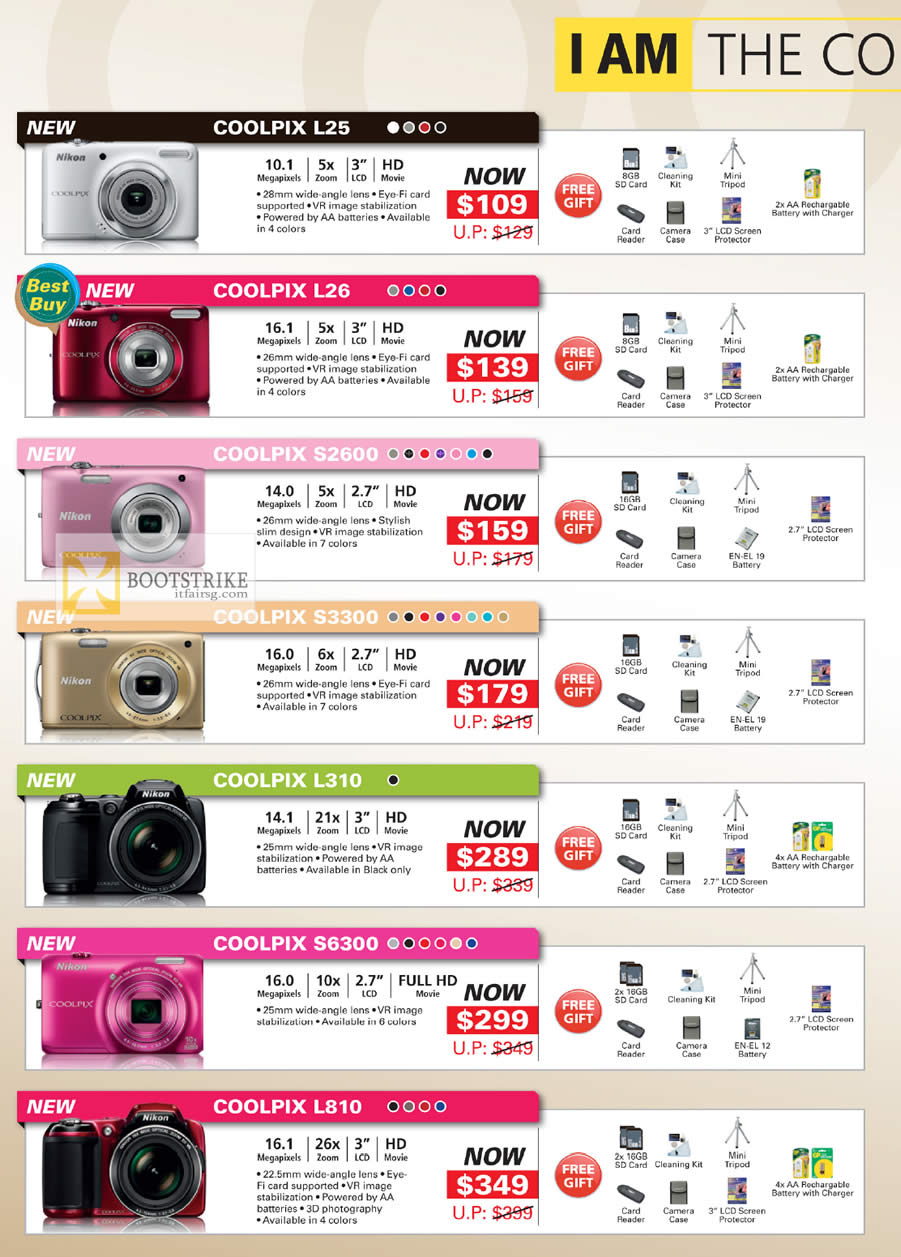 COMEX 2012 price list image brochure of Nikon Digital Cameras Coolpix L25, L26, S2600, S3300, L310, S6300, L810