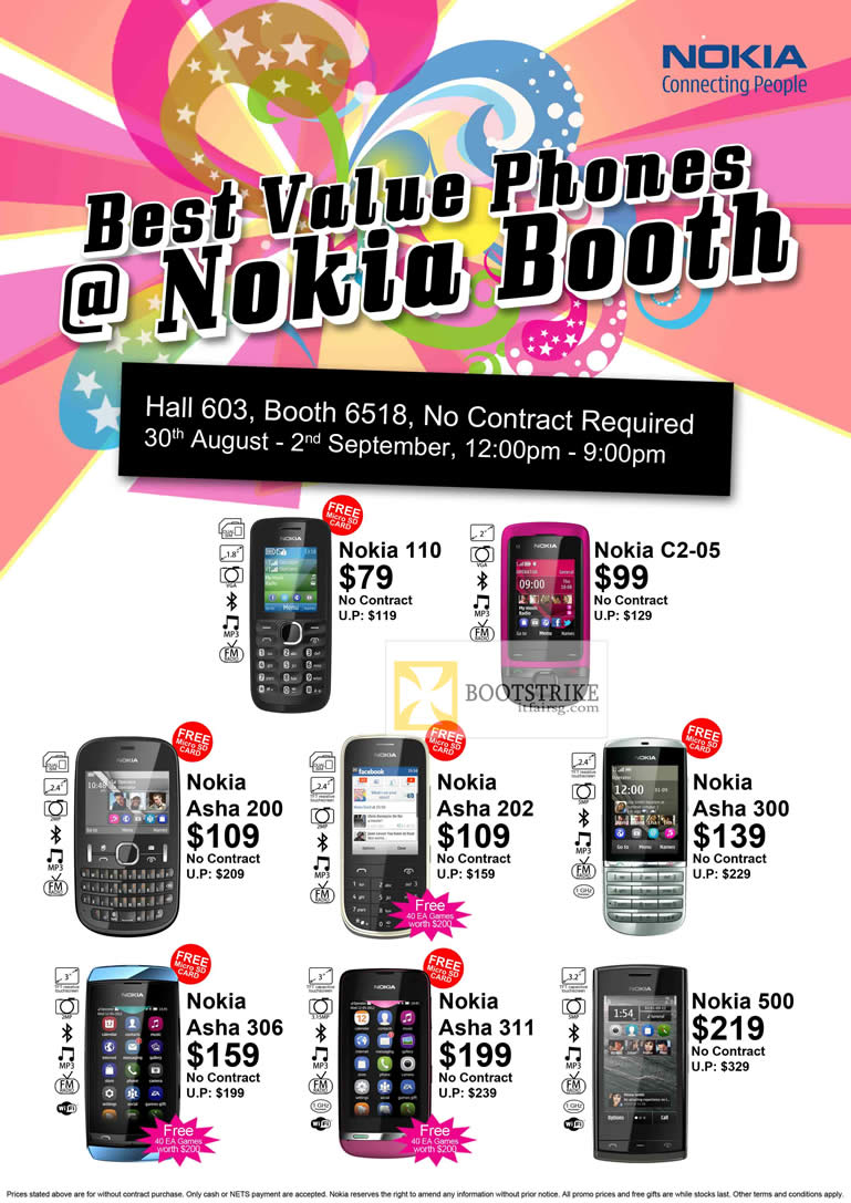 COMEX 2012 price list image brochure of Nokia Mobile Phones 110, C2-05, Asha 200, Asha 202, Asha 300, Asha 306, Asha 311, 500
