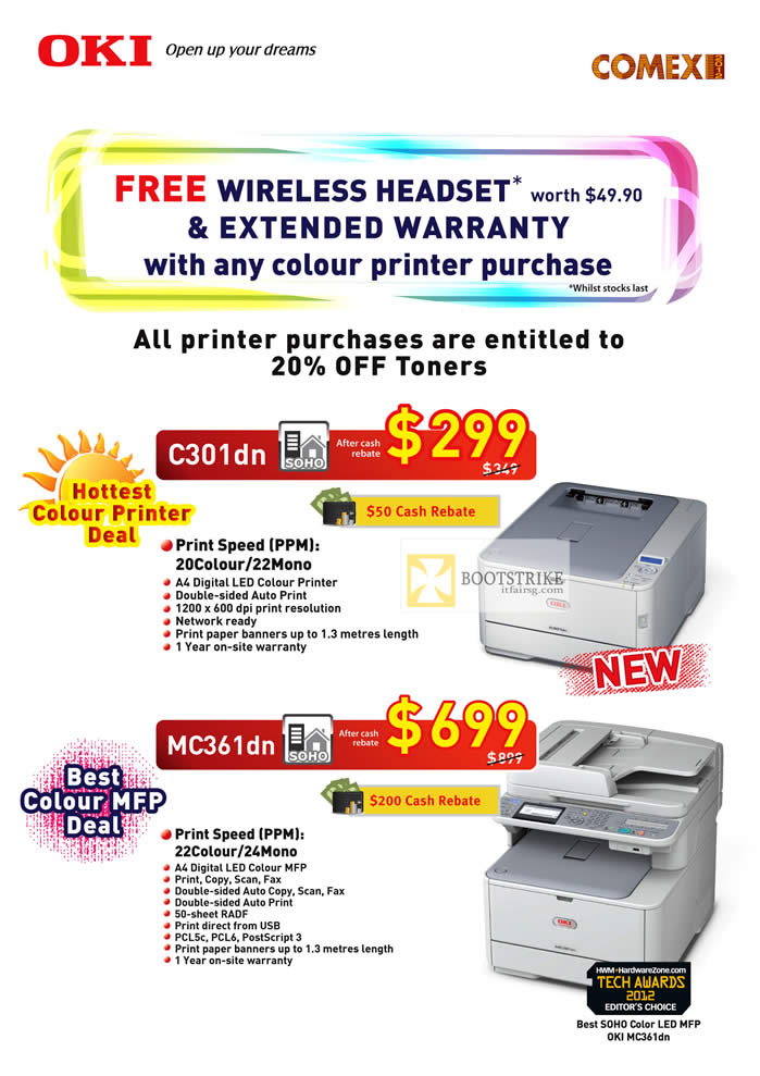 COMEX 2012 price list image brochure of OKI Printers Colour Printer C301dn, Colour Multi Function MC361dn