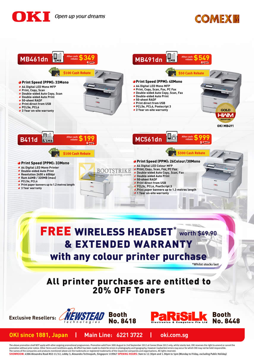 COMEX 2012 price list image brochure of OKI Printers MB461dn, B411d, MC561dn, MB491dn