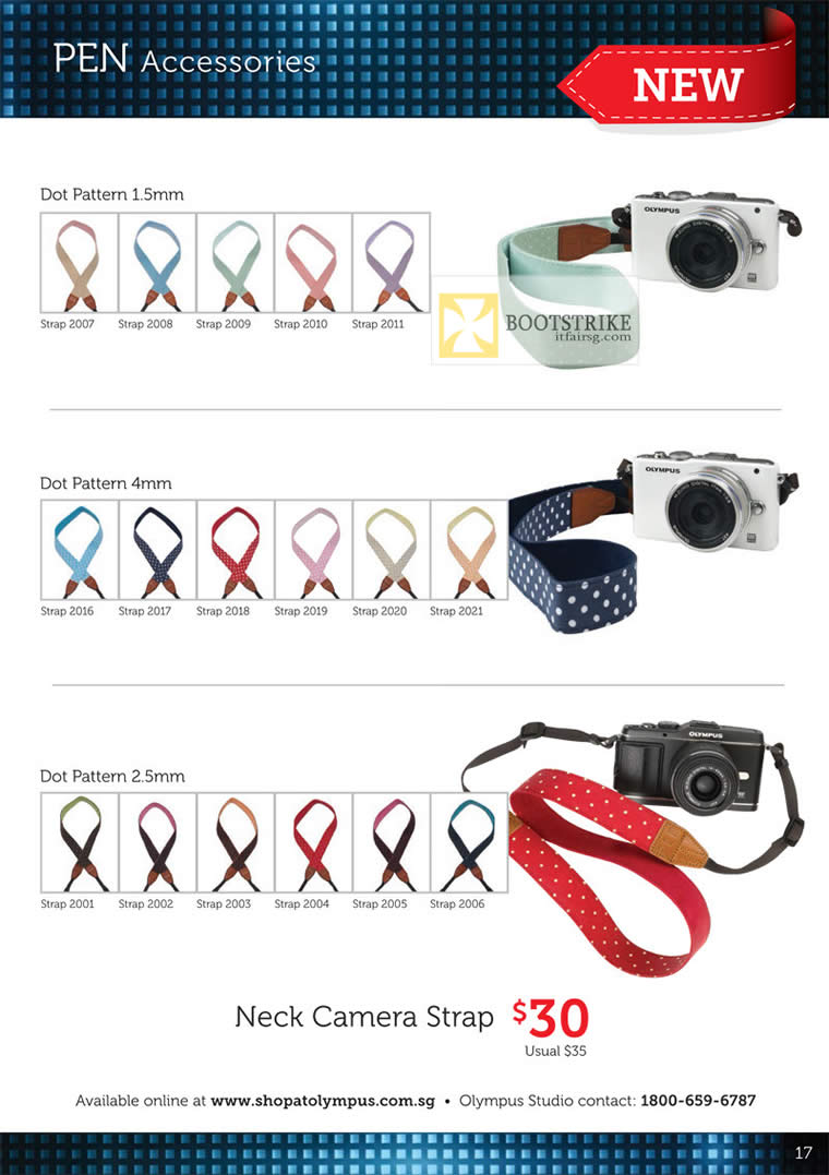 COMEX 2012 price list image brochure of Olympus Digital Camera Pen Accessories Neck Camera Strap, Patterns, Dot 1.5mm, 4mm, 2.5mm
