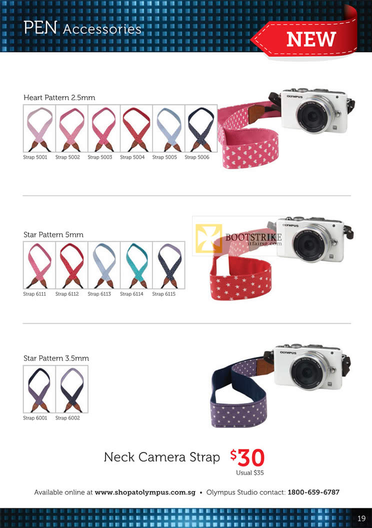 COMEX 2012 price list image brochure of Olympus Digital Camera Pen Accessories Neck Camera Strap, Patterns, Heart, Star 5mm, 3.5mm