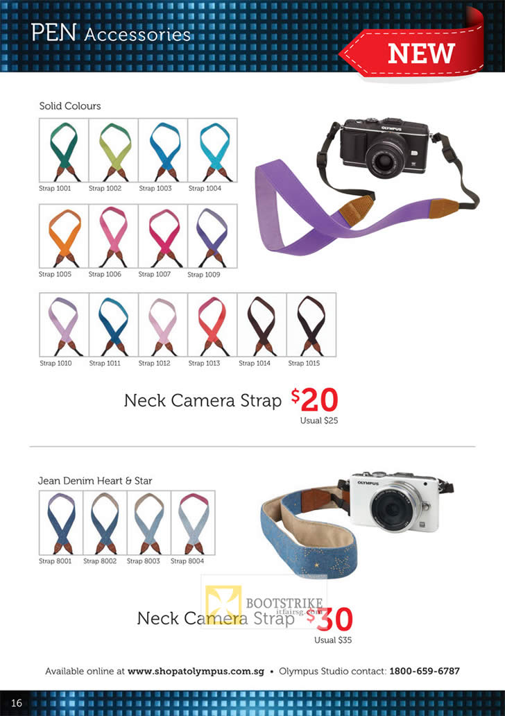COMEX 2012 price list image brochure of Olympus Digital Camera Pen Accessories Neck Camera Strap, Solid Colours, Jean Denim Heart And Star