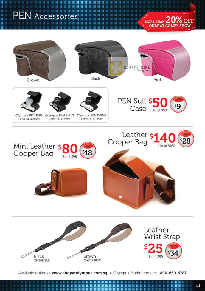 COMEX 2012 price list image brochure of Olympus Digital Camera Pen Accessories Pen Suit Case, Leather Cooper Bag, Leather Wrtist Strap