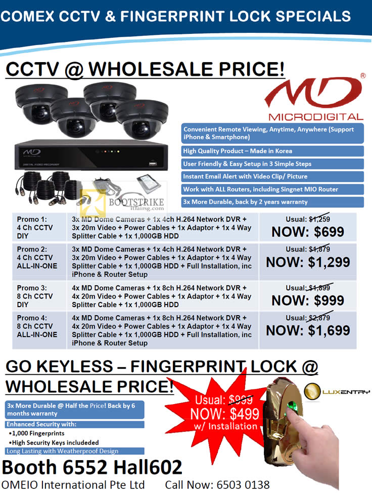 COMEX 2012 price list image brochure of Omeio Microdigital MD CCTV Dome Cameras Security, Network DVR, Fingerprint Lock