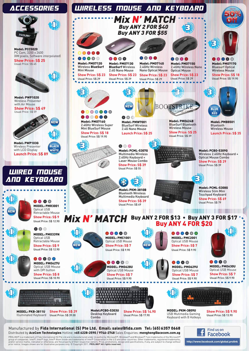 COMEX 2012 price list image brochure of Prolink Accessories IPCam, Mouse BlueSurf, Keyboard, Wireless