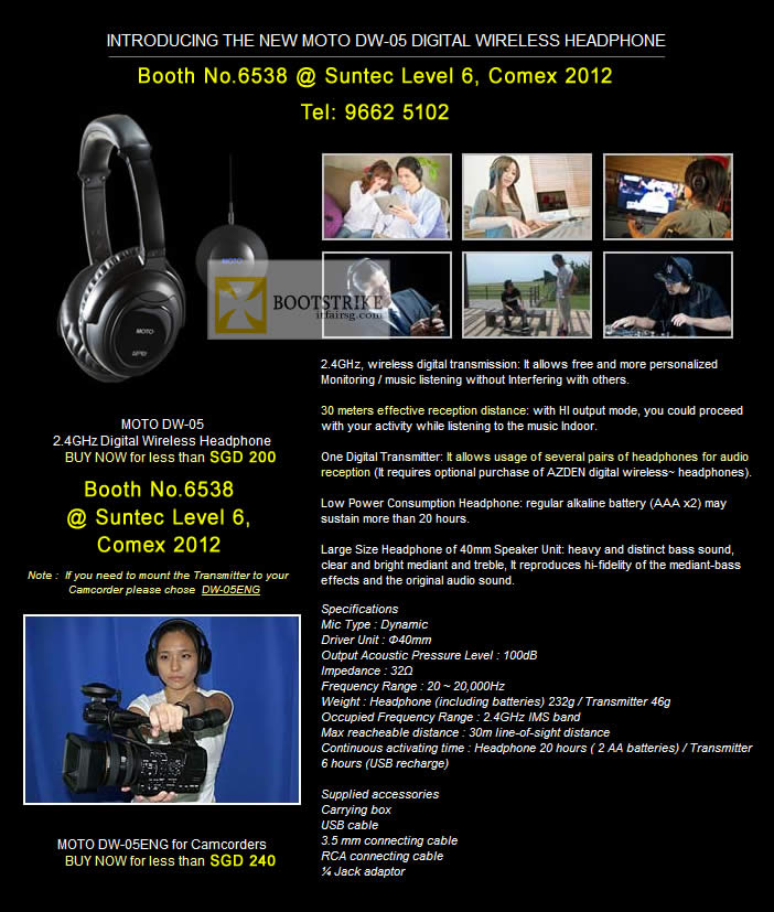 COMEX 2012 price list image brochure of SG Camera Moto DW-05 Digital Wireless Headphone