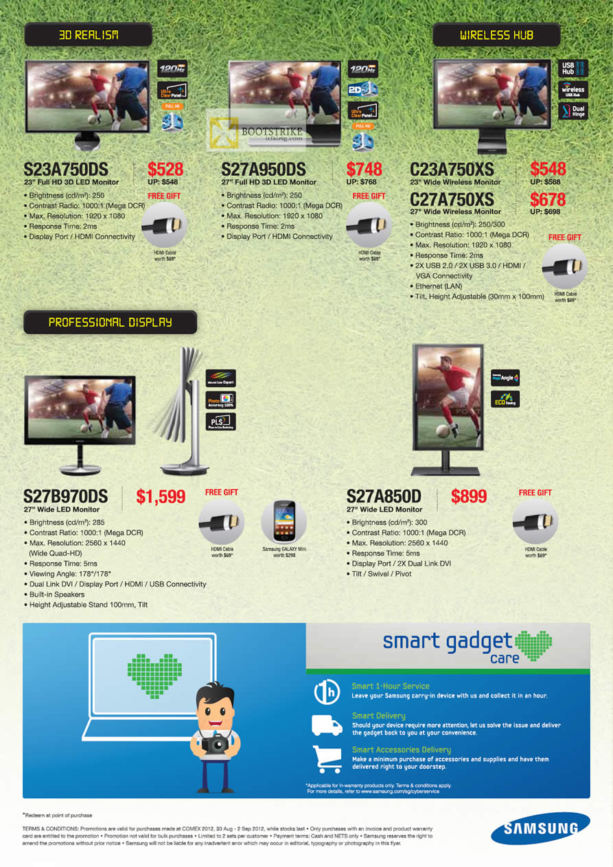 COMEX 2012 price list image brochure of Samsung Monitors S23A750DS, S27A950DS, LED C23A750XS, C27A750XS, S27B970DS, S27A850D