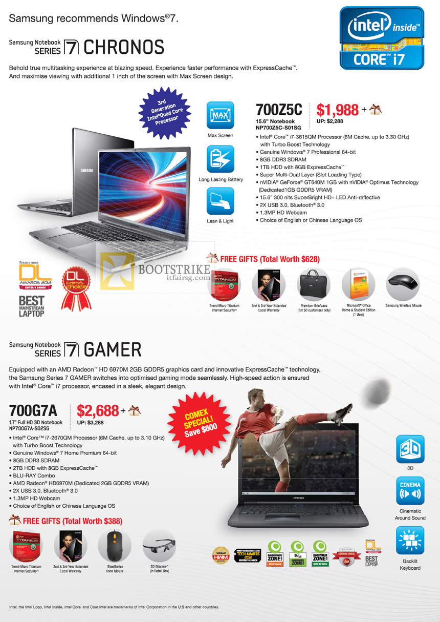 COMEX 2012 price list image brochure of Samsung Notebooks Series 7 NP700Z5C-S01SG, Series 7 Gamer NP700G7A-S02SG