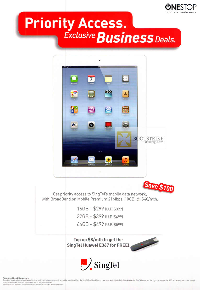 COMEX 2012 price list image brochure of Singtel Business Apple IPad