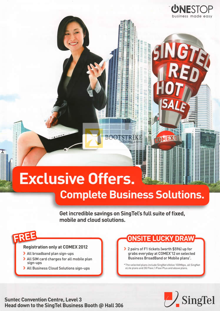 COMEX 2012 price list image brochure of Singtel Business One Stop Business Solutions, Free Registration, Lucky Draw