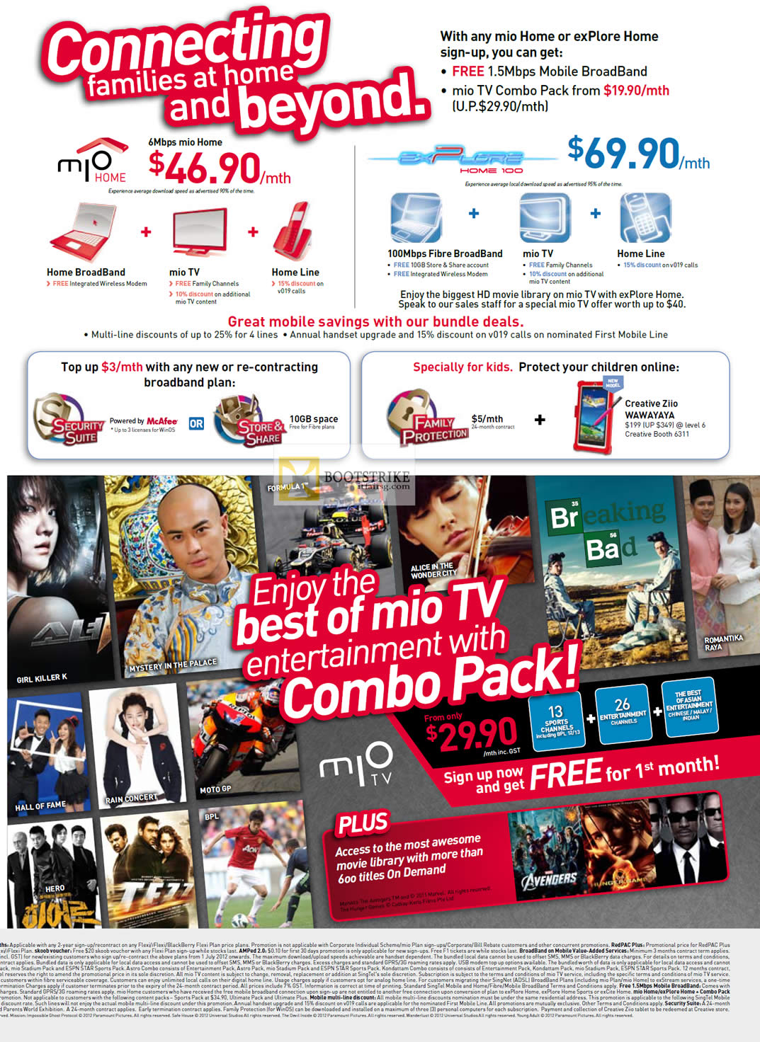 COMEX 2012 price list image brochure of Singtel Mio Home, EXplore Fibre Broadband, Mio TV Combo Pack
