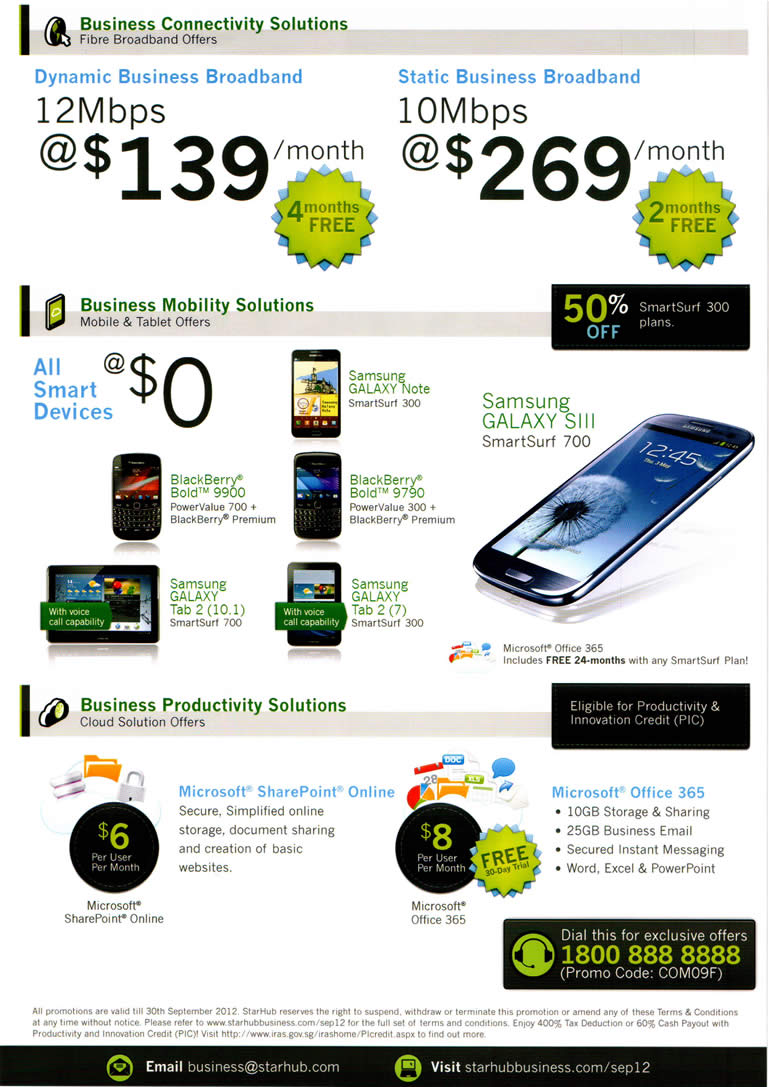 COMEX 2012 price list image brochure of Starhub Business Broadband, Mobility Tablets, Productivity SharePoint, Office 365