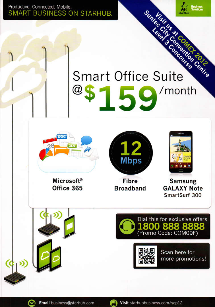 COMEX 2012 price list image brochure of Starhub Business Smart Office Suite, Office 365, Fibre Broadband, Galaxy Note SmartSurf 300