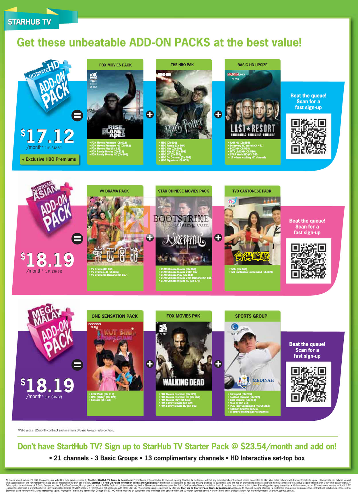 COMEX 2012 price list image brochure of Starhub TV Add On Packs Fox Movies, HBO, Basic HD, Super Asian, Mega Malay