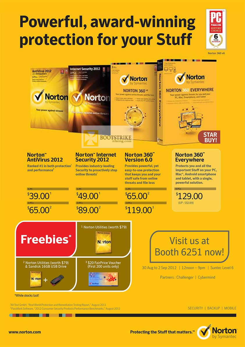 COMEX 2012 price list image brochure of Symantec Norton Antivirus 2012, Internet Security, 360 Version 6.0, 360 Everywhere