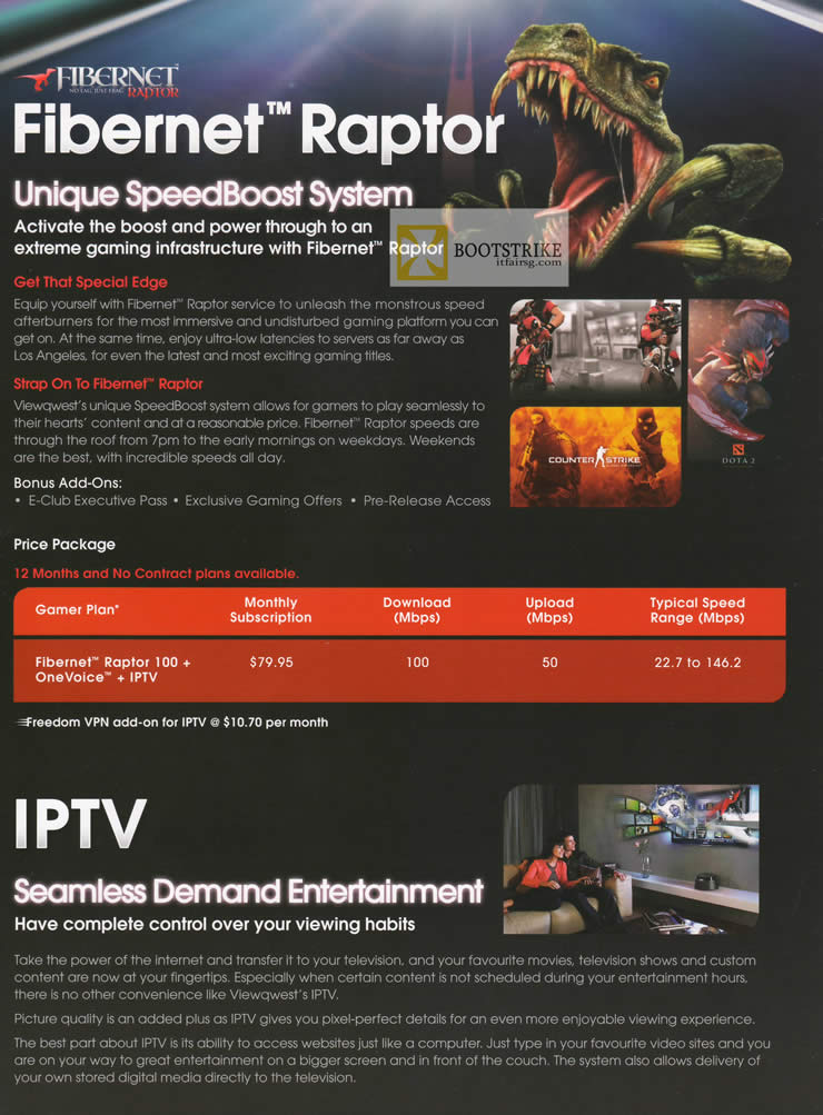 COMEX 2012 price list image brochure of Viewquest Fibernet Raptor Fibre Broadband Plan, IPTV