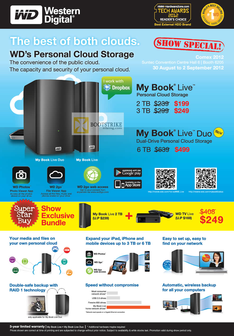 COMEX 2012 price list image brochure of Western Digital External Storage Personal Cloud My Book Live, My Book Live Duo, TV Live