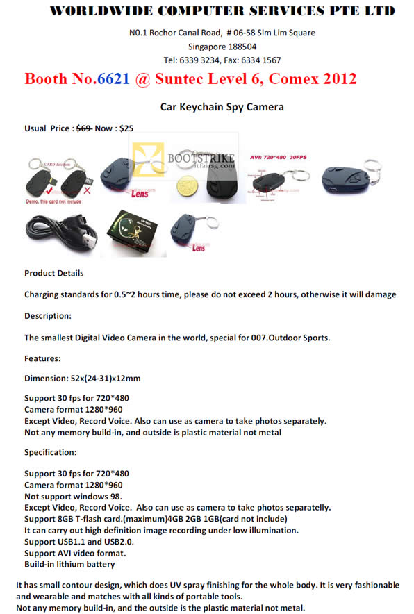 COMEX 2012 price list image brochure of Worldwide Computer Car Keychain Spy Camera
