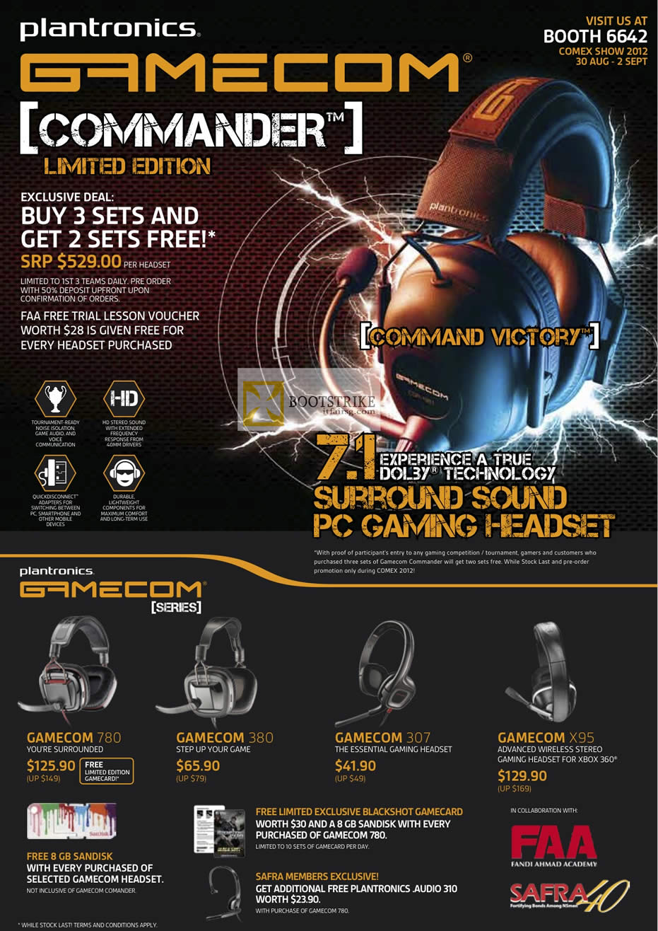 COMEX 2012 price list image brochure of Z2 Asia Plantronics Gamecom Commander PC Gaming Headset Features, 780, 380, 307, X95