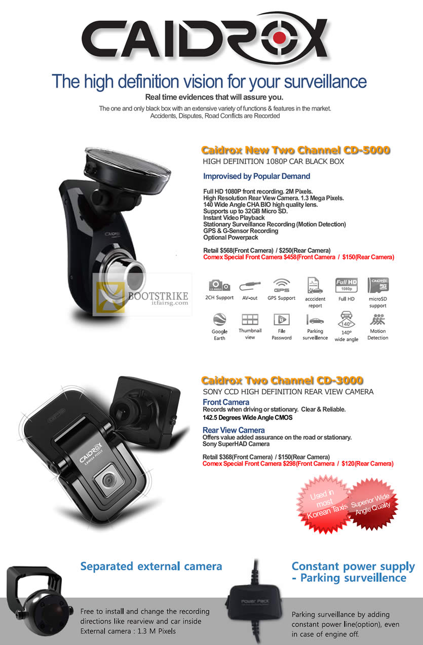 COMEX 2012 price list image brochure of ZMC Automotive Car Video Recorder Caidrox CD-5000, Caidrox CD-3000