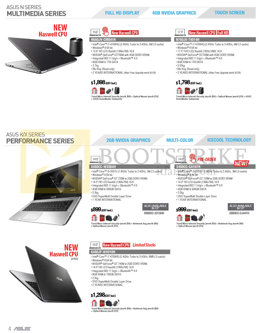 COMEX 2013 price list image brochure of ASUS Notebooks N Series N550JV-CM041H, N750JV-T4014H K Series X450CC-WX064H, K450JF-WX010H, X Series X450CC-CA167H
