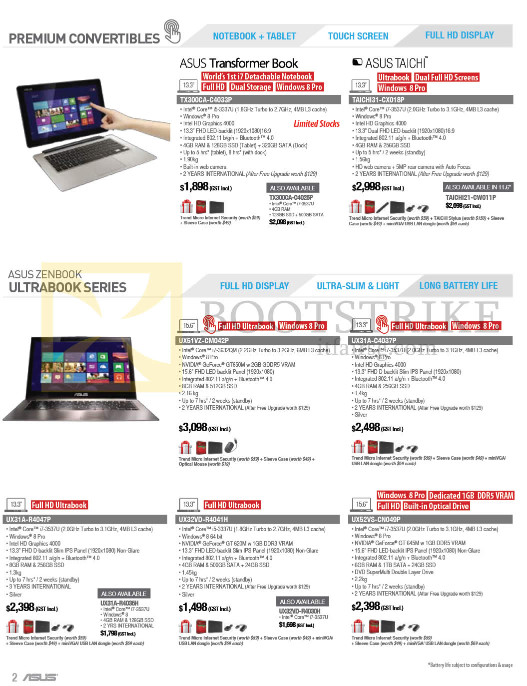 COMEX 2013 price list image brochure of ASUS Notebooks Transformer Book TX300CA-C4033P, TAICHI31-CX018P, Zenbook UX51VZ-CM042P, UX31A-C4037P, UX31A-R4047P, UX32VD-R4041H, UX52VS-CN049P