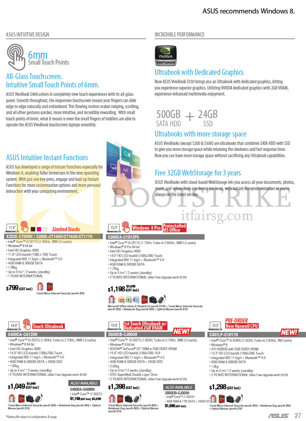 COMEX 2013 price list image brochure of ASUS Notebooks VivoBook X202E-CT009H, S200E-CT158H CT163H CT177H, S300CA-C1012PS, S400CA-CA120H, S550CB-CJ003H, S301LP-C1017H