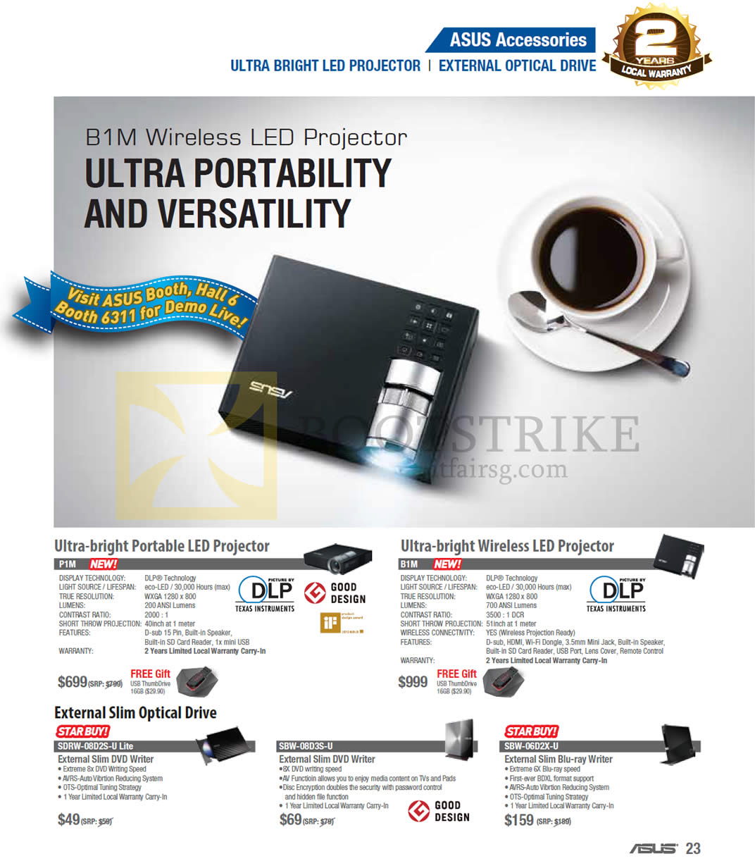 COMEX 2013 price list image brochure of ASUS Projectors P1M, B1M, SDRW-08D2S-U Lite, SBW-08D3S-U, SBW-06D2X-U