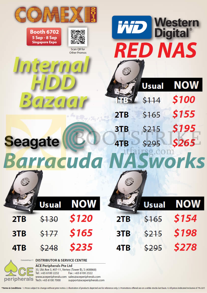 COMEX 2013 price list image brochure of Ace Peripherals Internal Hard Disk Western Digital WD Red, Barracuda NASworks 1TB 2TB 3TB 4TB