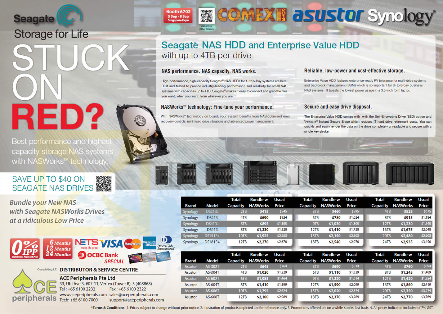 COMEX 2013 price list image brochure of Ace Peripherals Seagate NAS HDD, Enterprise HDD, NASWorks, Synology DS213J DS413 DS1513, Asustor AS-302T AS-304T AS-602T AS-604T