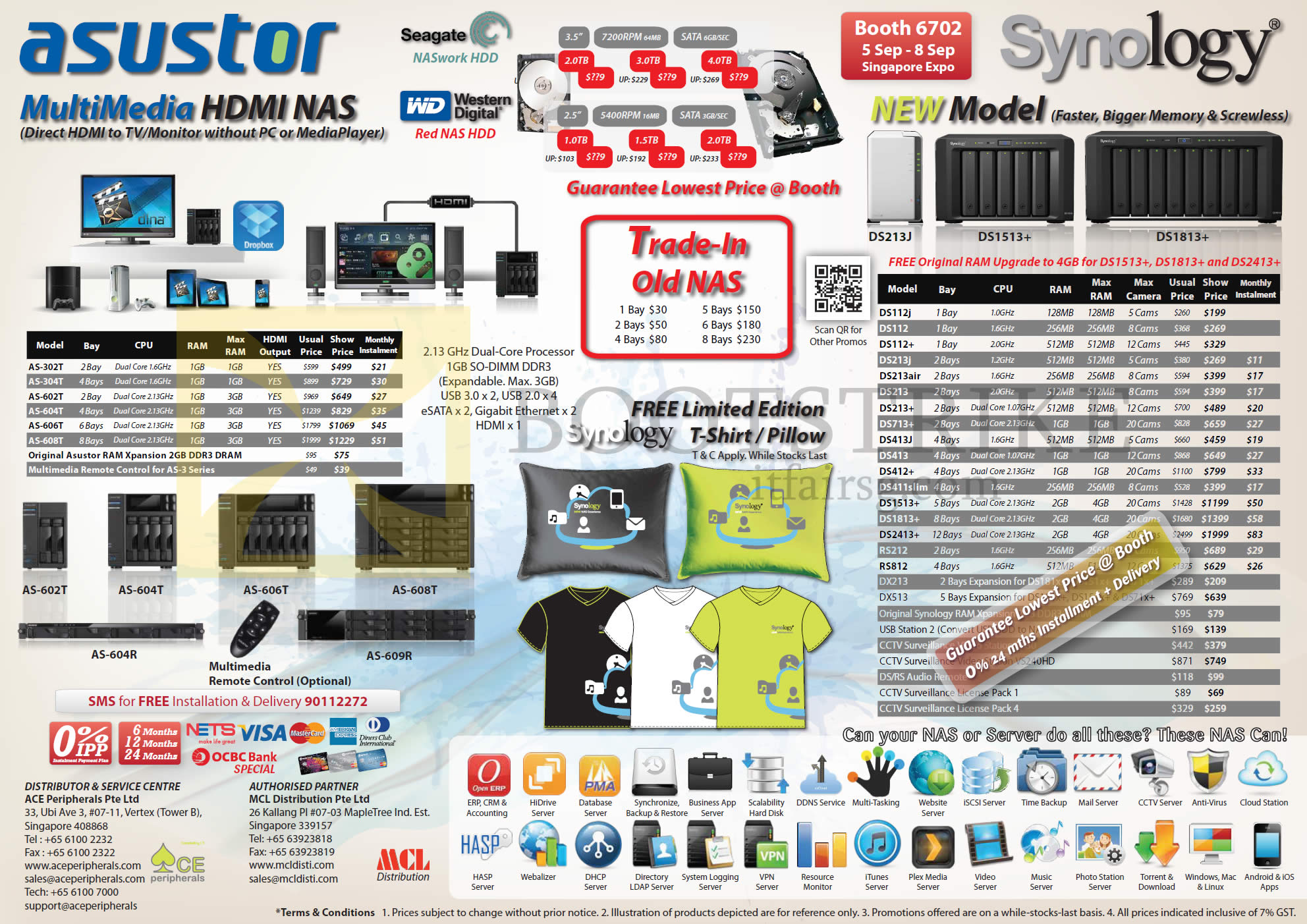 COMEX 2013 price list image brochure of Ace Peripherals Synology Asustor NAS AS 302T 304T 602T 604T 606T 608T, DS112 DS213j DS213air DS713 DS413 DS412 DS411 DS1513 DS1813 DS2413
