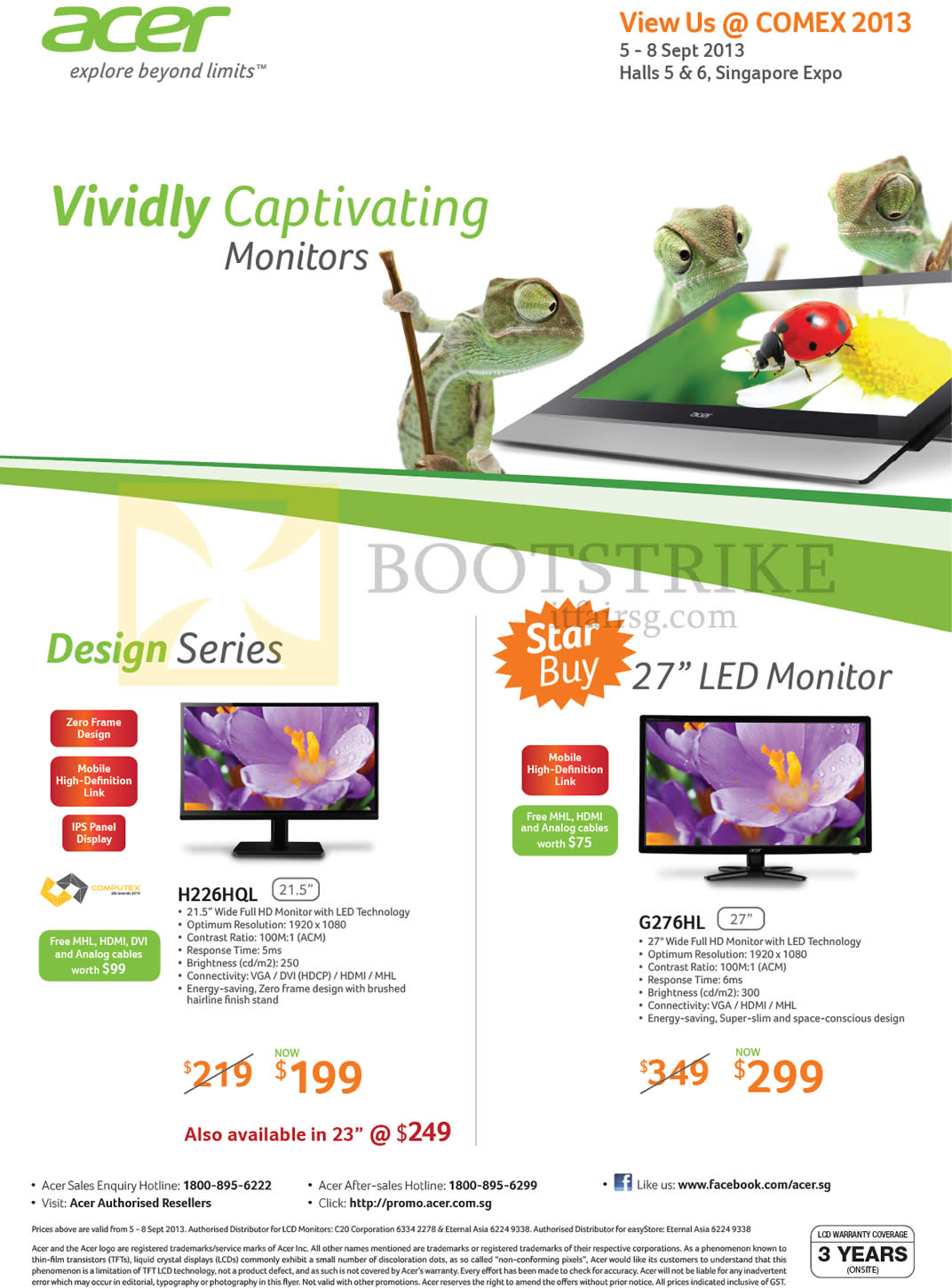 COMEX 2013 price list image brochure of Acer Monitors LED H226HQL, G276HL