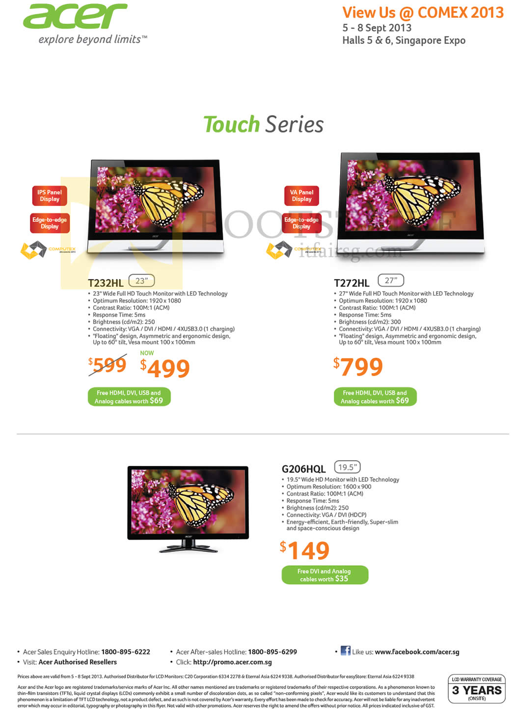 COMEX 2013 price list image brochure of Acer Monitors LED T232HL, T272HL, G206HQL