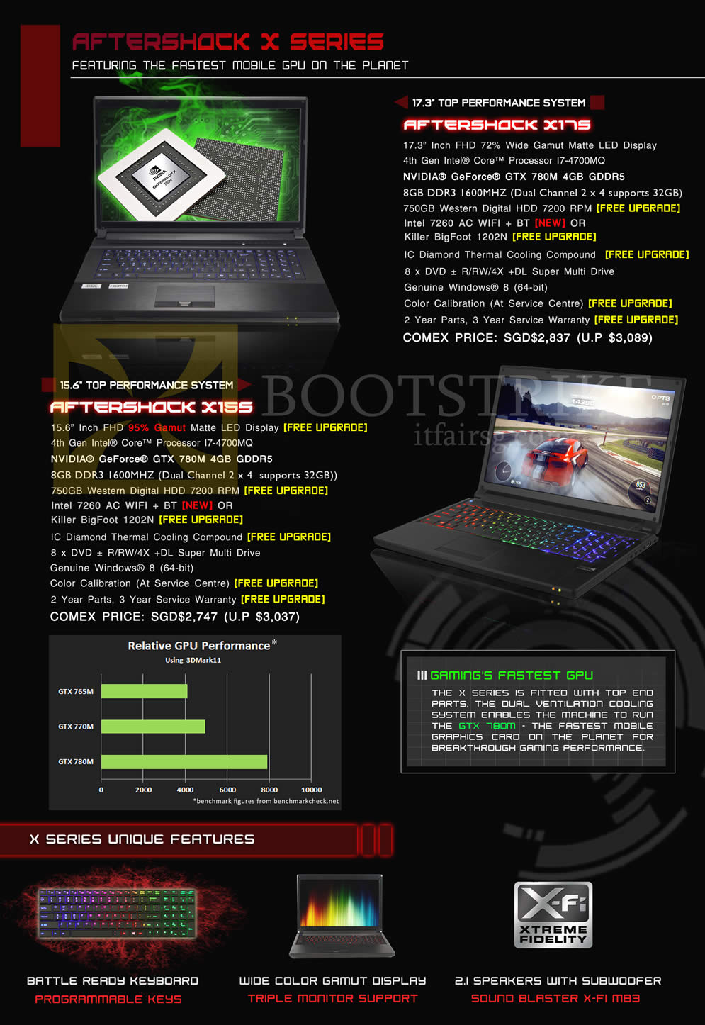 COMEX 2013 price list image brochure of Aftershock Notebooks X17S, X15S